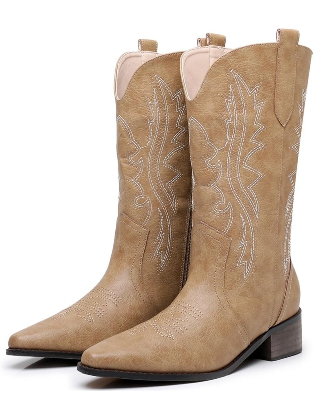 Women's Tan Western Embroidery Cowgirl Boot Mid Calf Pointed Toe Fashion Boot